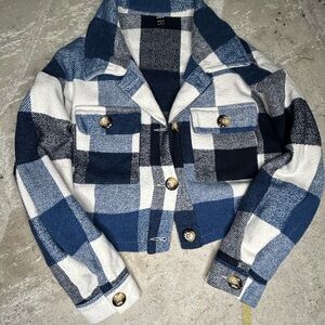 SHEIN Navy and White Checkered Jacket